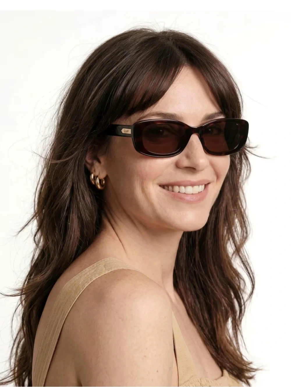 Quay Australia Vibe Check Rectangular Brown Sunglasses